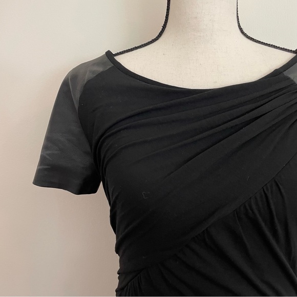 Elizabeth & James Monica Ruched Black Leather Sleeve Dress - Picture 7 of 8